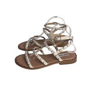 Steve Madden Sandals Womens Size 8 Travel-P Pearl Stud Gladiator Strappy Ivory